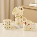 Floral Design Ceramic Mug with Unique Handle