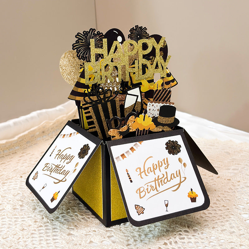 Black n Gold 3D Birthday Greeting Card