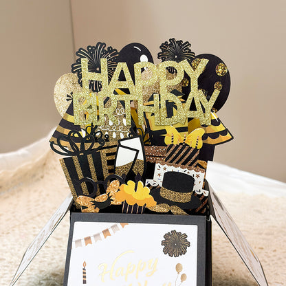 Black n Gold 3D Birthday Greeting Card