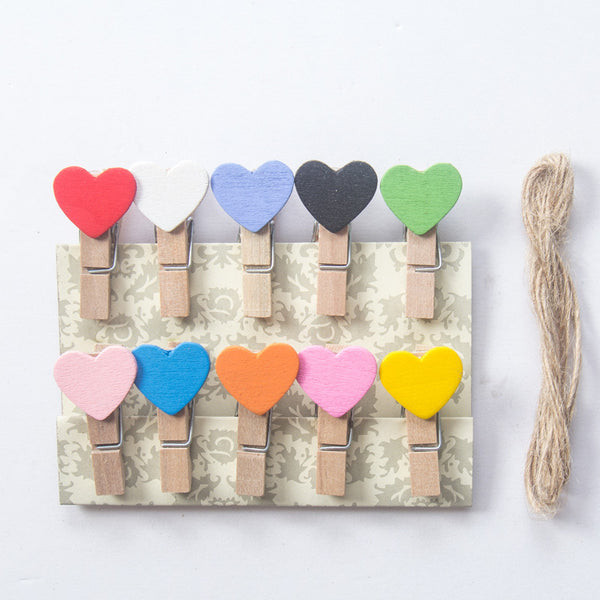Small Wooden Clothespin Clips - Hearts