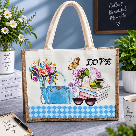 Love & Flowers Printed Canvas Tote Bag