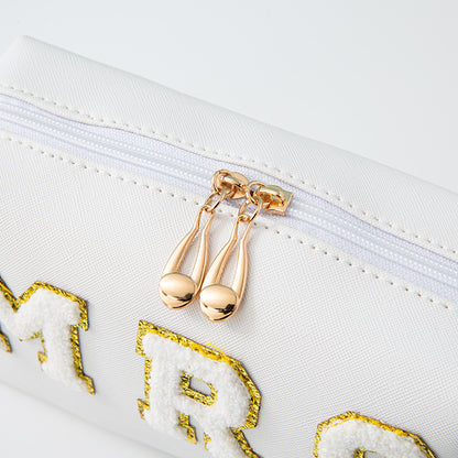 'Mrs' Embroidered Leather Cosmetic Pouch