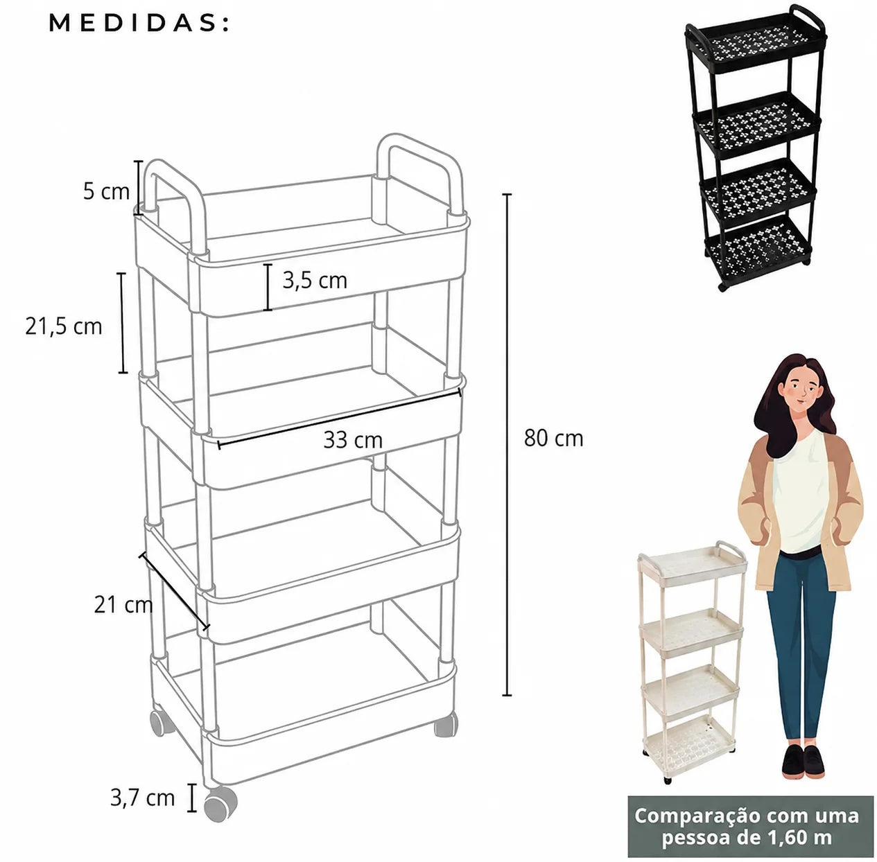 Multi Purpose 4 Tier Organizer Cart with Wheels