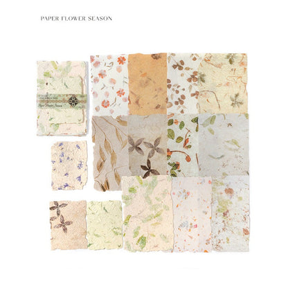 Collection of various floral and nature-themed paper sheets on a white background