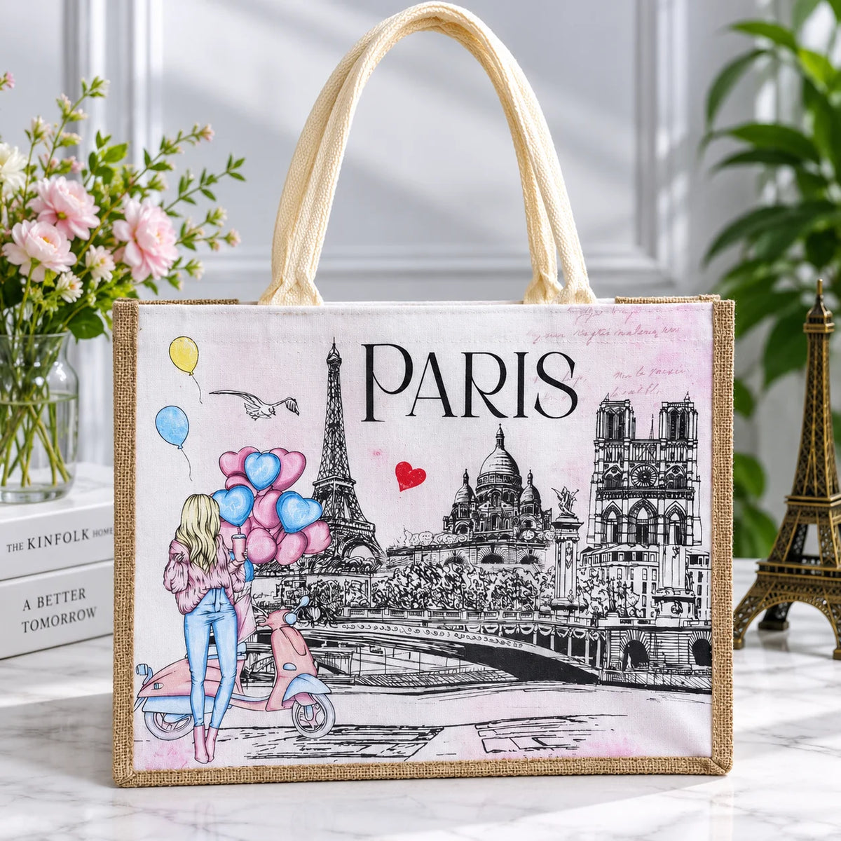 Paris Illustrated Canvas Tote Bag