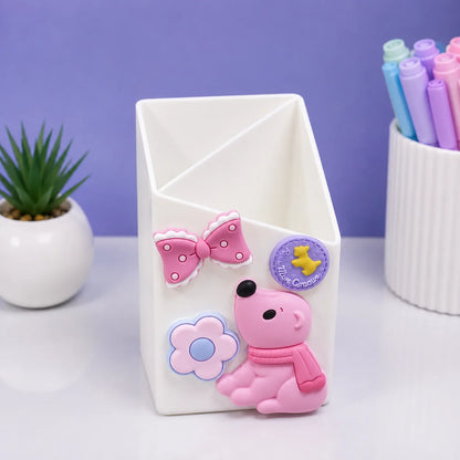 Desktop Plastic Pen Holder With Silicon Brooches
