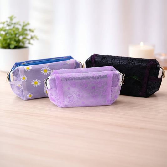 Embroidered Mesh Multi Use Storage Pouch