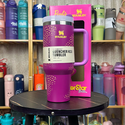 Stanley Steel Tumbler 40 oz with Plastic Straw - Purple Stars