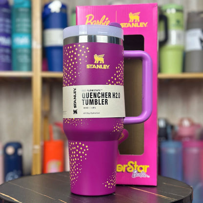 Stanley Steel Tumbler 40 oz with Plastic Straw - Purple Stars