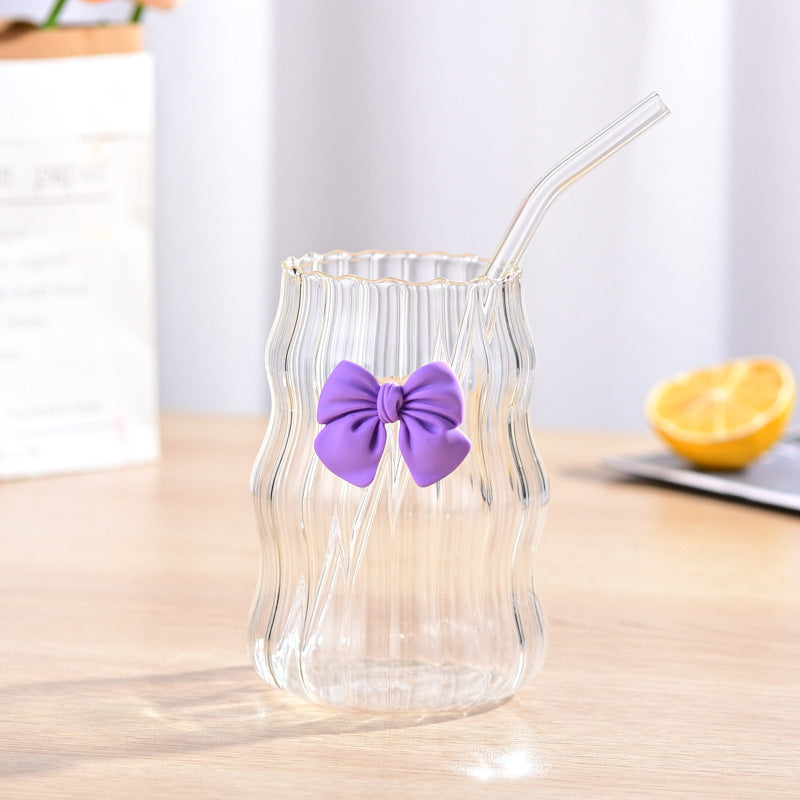 Bamboo Lid Bow Glass Cup