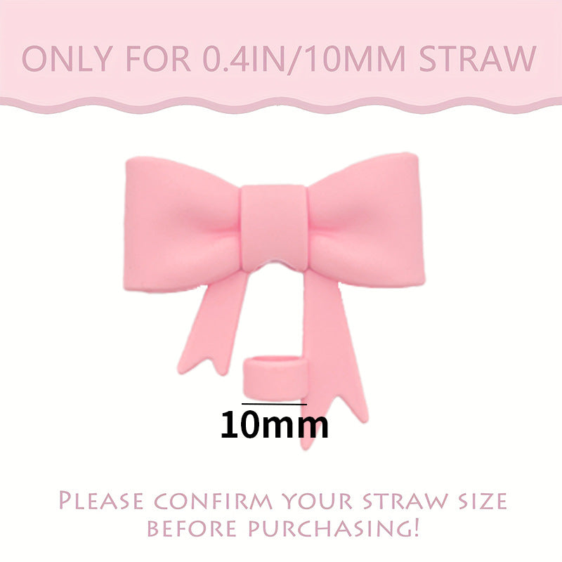 Pink bow with measurement label for 0.4IN/10MM straw on a white background
