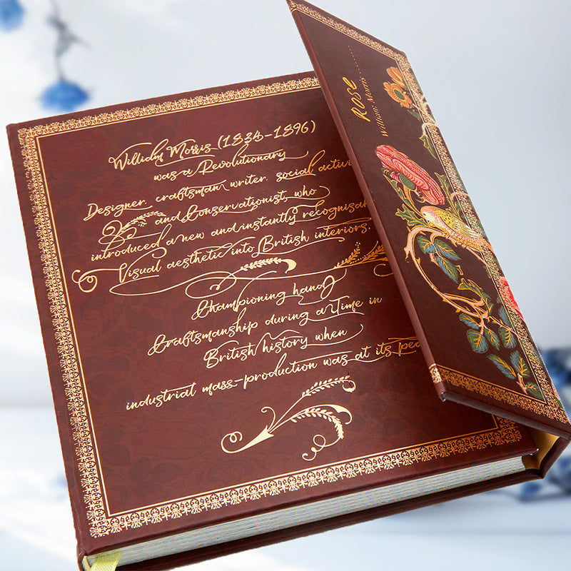 Decorative book with ornate cover and text on a light background