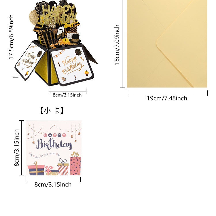 Black n Gold 3D Birthday Greeting Card