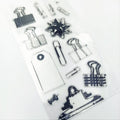 Collection of clear stamps with various shapes on a white background