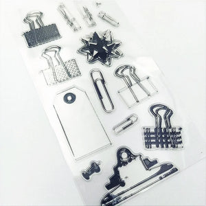 Collection of clear stamps with various shapes on a white background