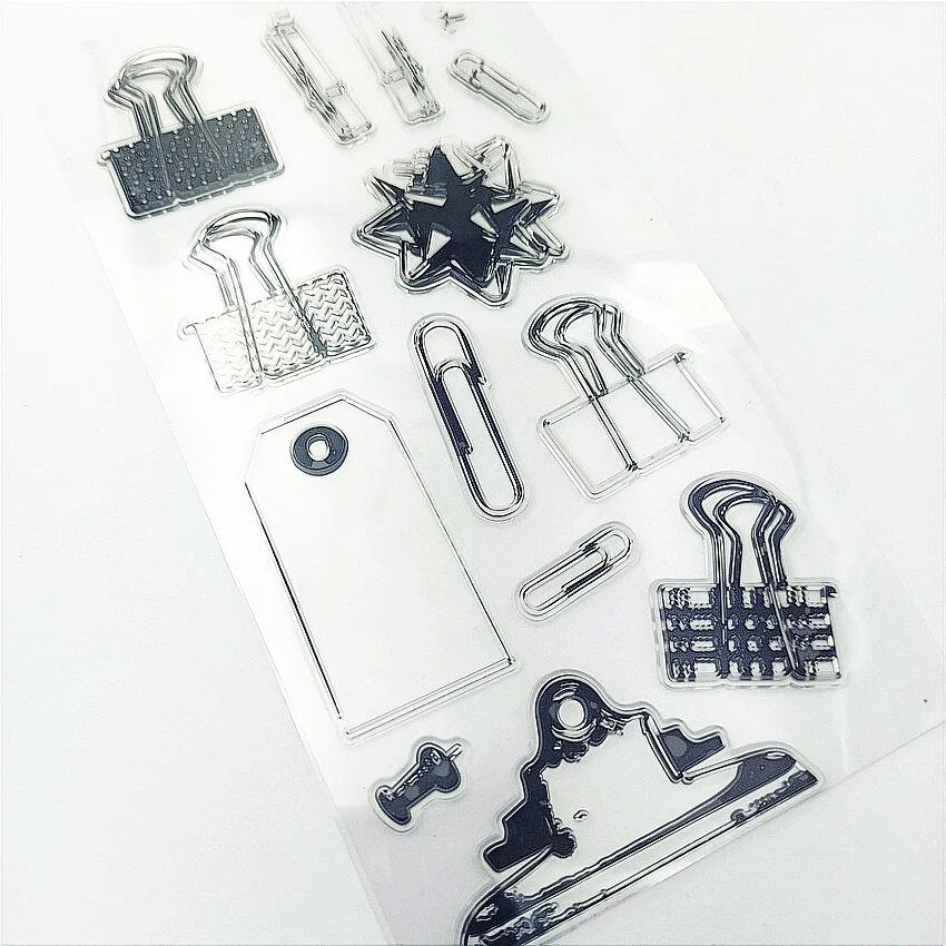 Collection of clear stamps with various shapes on a white background