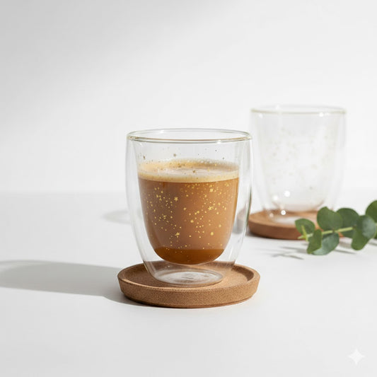 Double Layer Glass Cup with Golden Stars