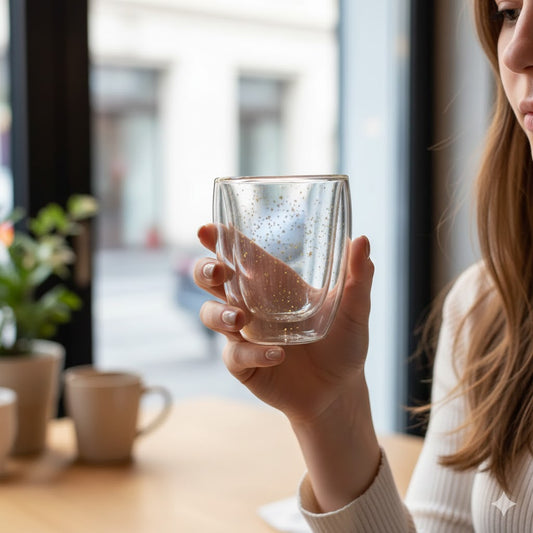 Double Layer Glass Cup with Golden Stars