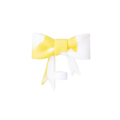 Yellow and white bow on a white background