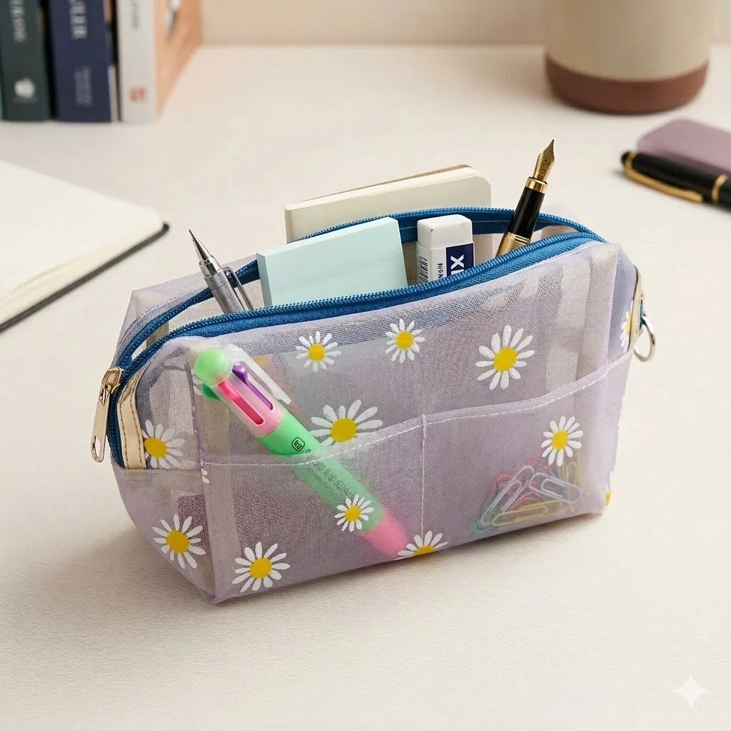 Embroidered Mesh Multi Use Storage Pouch