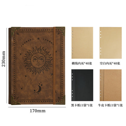 Bohemian Celestial Leather Diary Notebook with Elastic Closure