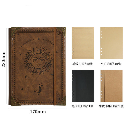 Bohemian Celestial Leather Diary Notebook with Elastic Closure