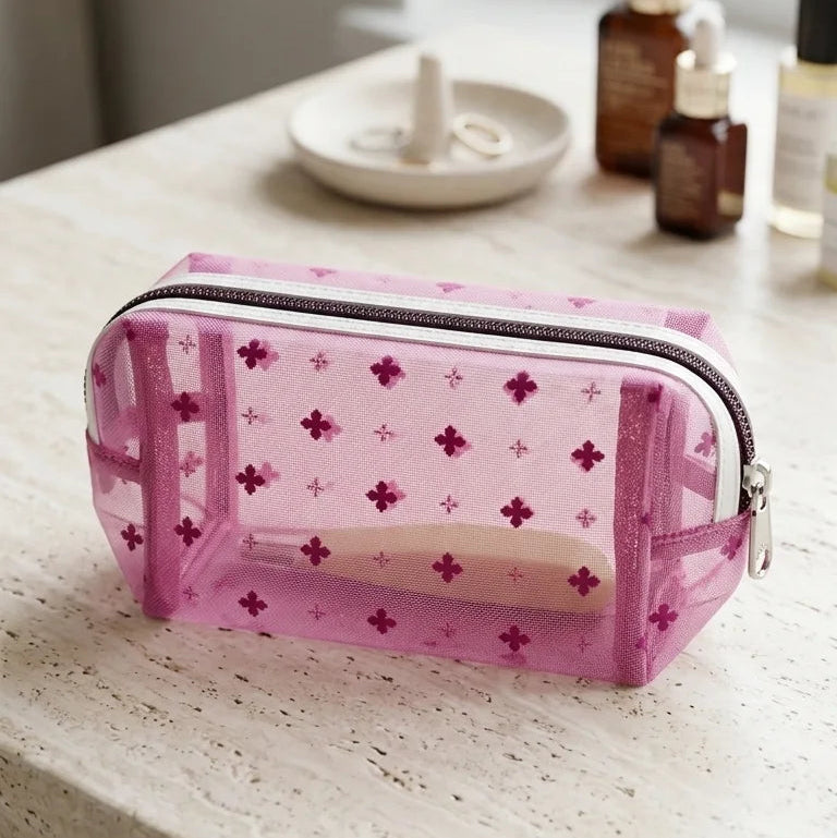 Embroidered Mesh Multi Use Storage Pouch
