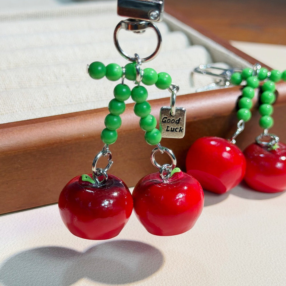 Cute Beaded Cherry Pendant, Girly Phone Chain, Bag Charm