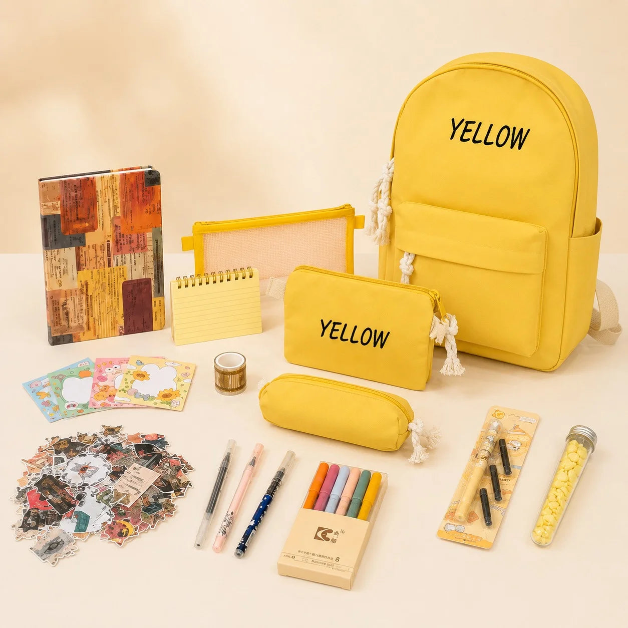 Cute Yellow Backpack & Stationery Bundle