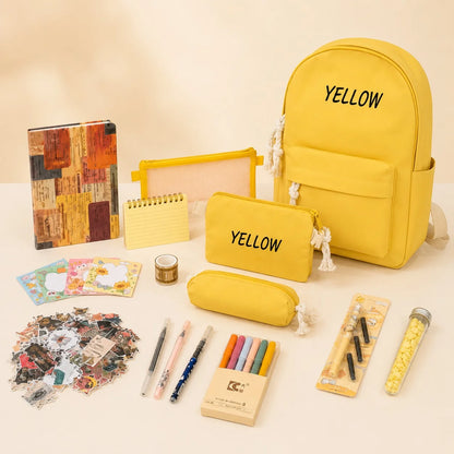 Cute Yellow Backpack & Stationery Bundle