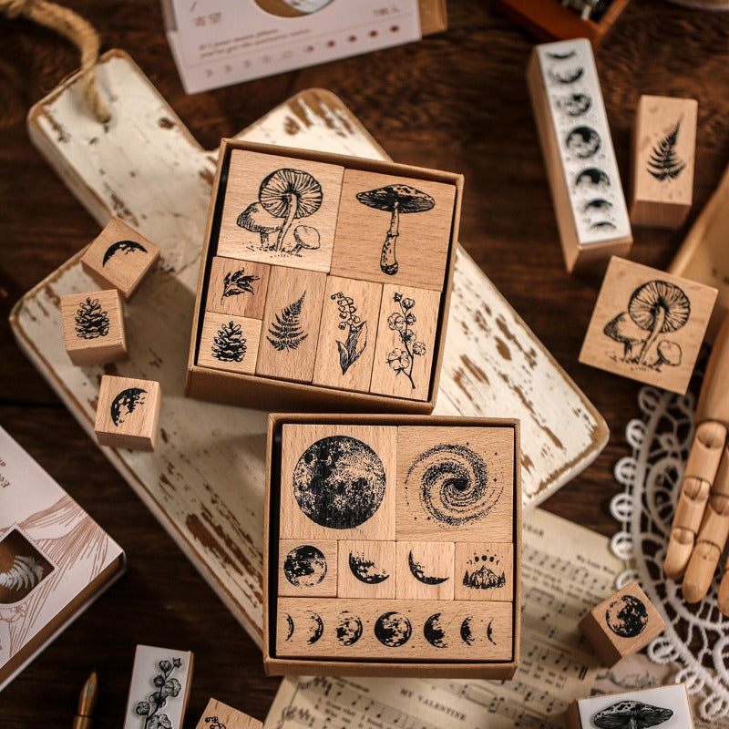 Moon Phase and Mushroom Series Stamps Box