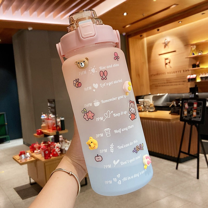 Large Capacity Gradient Color 2L Fitness Water Bottle