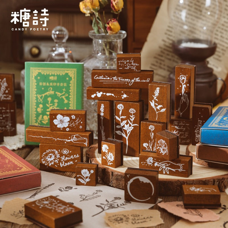 Sugar Poetry Boxed Lotus Wood Seal Stamp Set