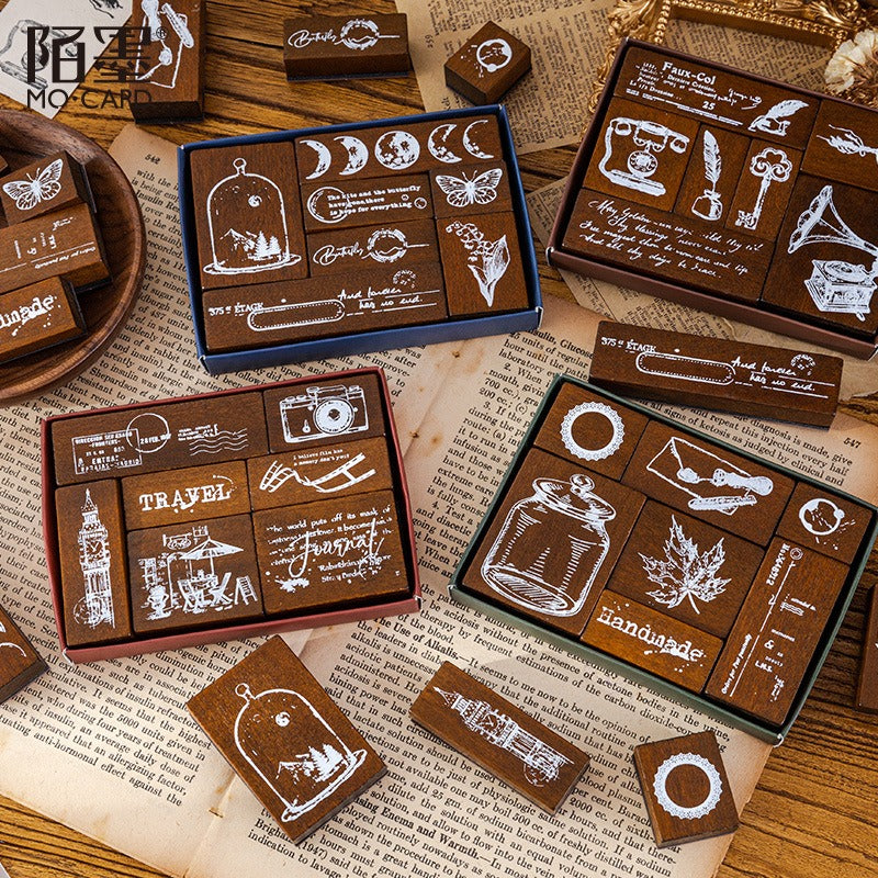 Wooden Seal Set Past Memories Series Stamps