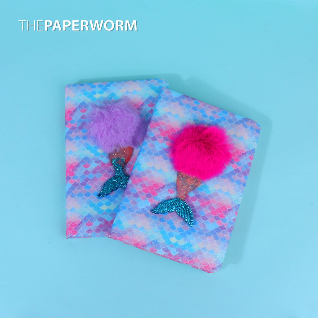 Mermaid Pom Pom Glitter Hard Cover Notebook